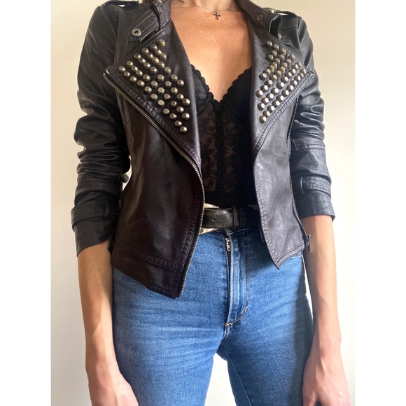 Vegan Leather Moto Studded Jacket Small - Picture 1 of 7